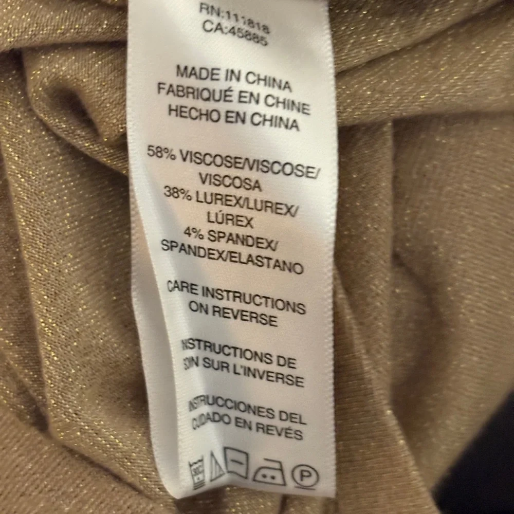 Michael Kors Gold Metallic Festive Lustrous Gleaming Blouse side Ruching Size XL